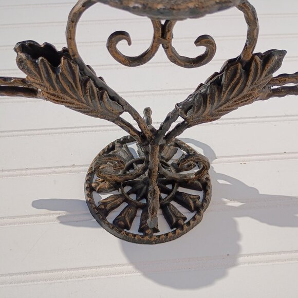Cast Iron 3 Sconce Candelabra Bronze Gold Leaf Accents Heavy Candle Holder Vtg - Picture 12 of 13
